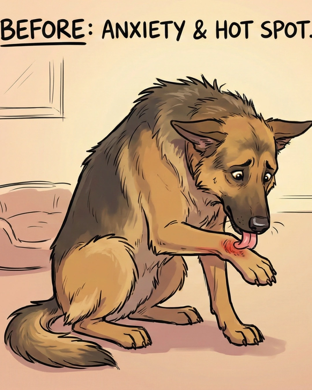 dog anxiety and hot spots before after training behavioral modification results